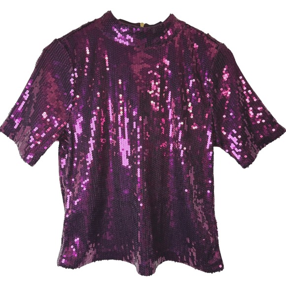 MICHAEL Michael Kors Tops - Michael Kors Womens Top Medium Sequin Short Sleeve Party Festive Purple Burgundy